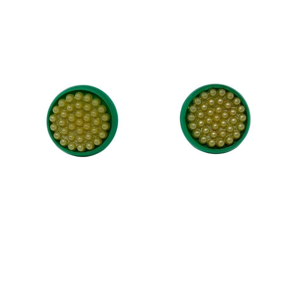 Vintage 1940s Green Cream Dotted Celluloid Earrings Screw Backs